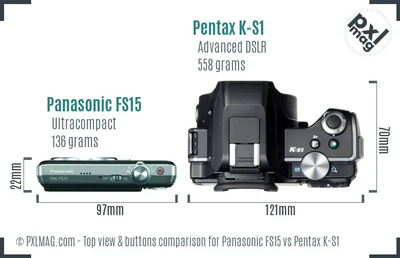 Panasonic FS15 vs Pentax K-S1 top view buttons comparison