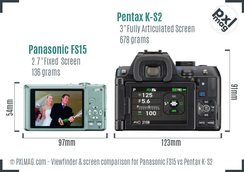 Panasonic FS15 vs Pentax K-S2 Screen and Viewfinder comparison