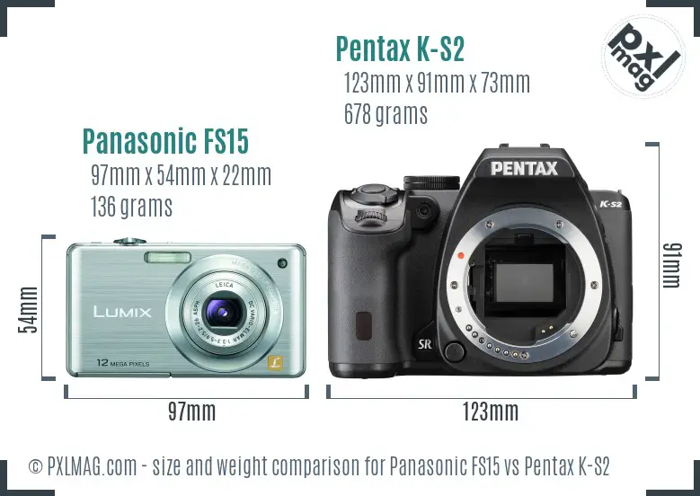 Panasonic FS15 vs Pentax K-S2 size comparison
