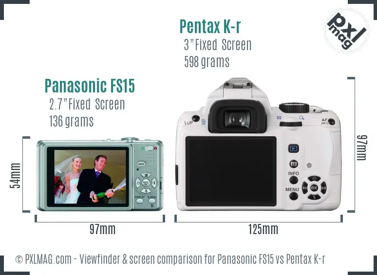 Panasonic FS15 vs Pentax K-r Screen and Viewfinder comparison