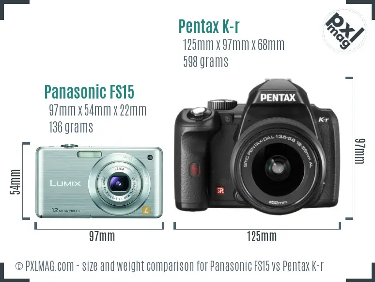 Panasonic FS15 vs Pentax K-r size comparison