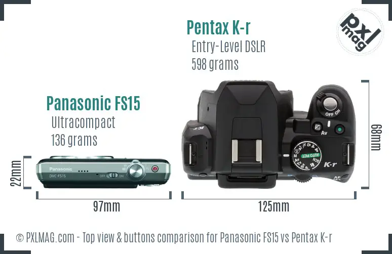 Panasonic FS15 vs Pentax K-r top view buttons comparison