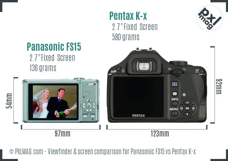 Panasonic FS15 vs Pentax K-x Screen and Viewfinder comparison