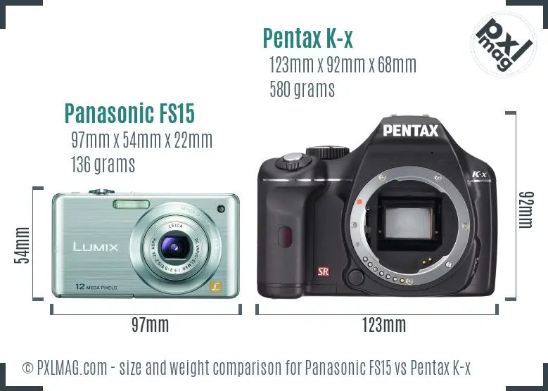 Panasonic FS15 vs Pentax K-x size comparison