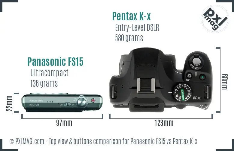 Panasonic FS15 vs Pentax K-x top view buttons comparison
