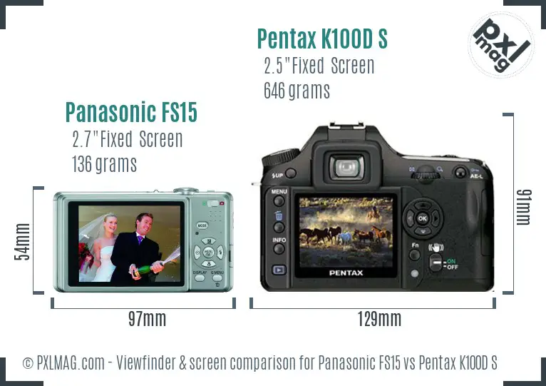 Panasonic FS15 vs Pentax K100D S Screen and Viewfinder comparison