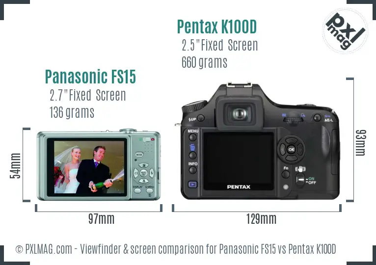 Panasonic FS15 vs Pentax K100D Screen and Viewfinder comparison