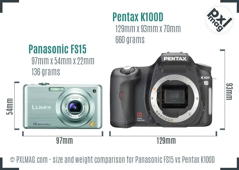 Panasonic FS15 vs Pentax K100D size comparison