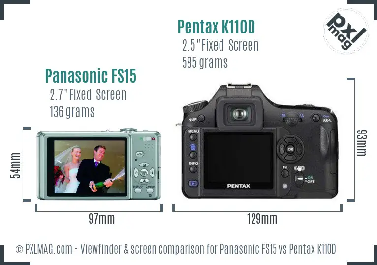 Panasonic FS15 vs Pentax K110D Screen and Viewfinder comparison