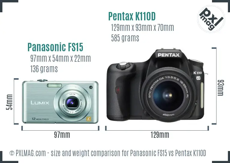 Panasonic FS15 vs Pentax K110D size comparison