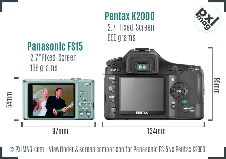 Panasonic FS15 vs Pentax K200D Screen and Viewfinder comparison
