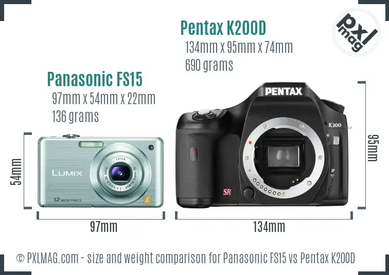 Panasonic FS15 vs Pentax K200D size comparison