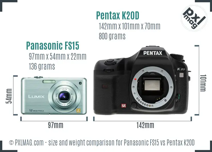 Panasonic FS15 vs Pentax K20D size comparison