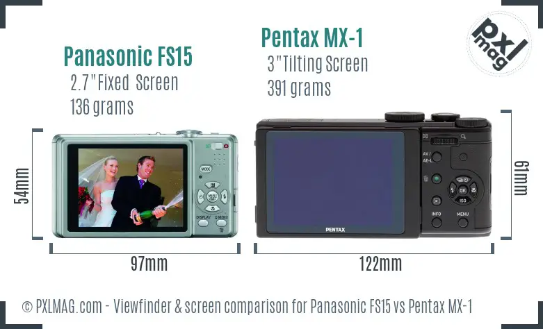 Panasonic FS15 vs Pentax MX-1 Screen and Viewfinder comparison