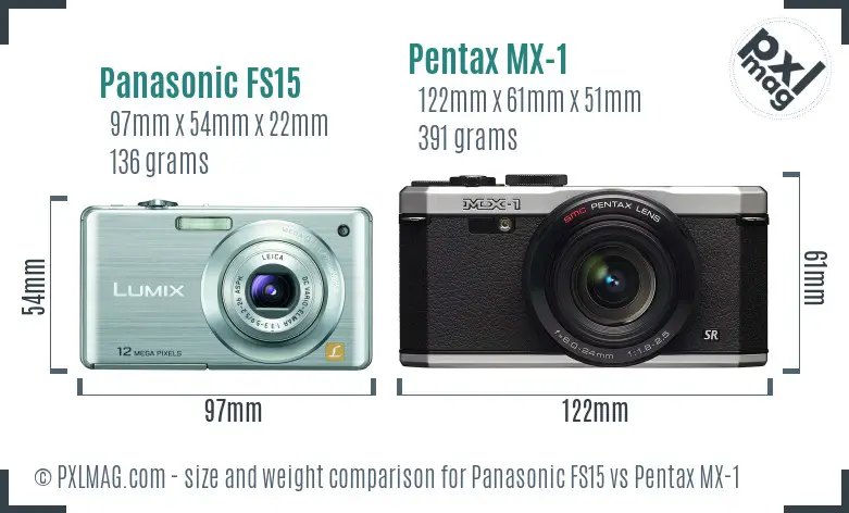 Panasonic FS15 vs Pentax MX-1 size comparison