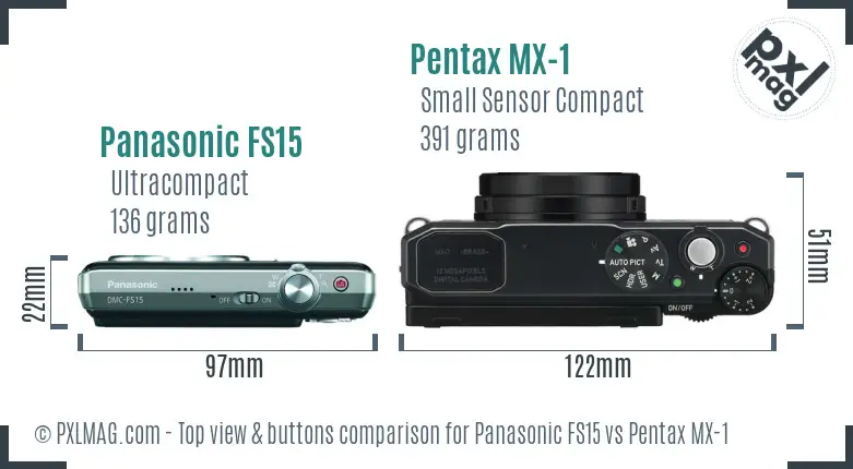 Panasonic FS15 vs Pentax MX-1 top view buttons comparison