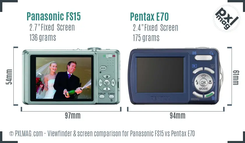 Panasonic FS15 vs Pentax E70 Screen and Viewfinder comparison