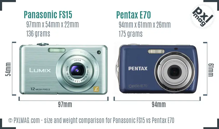 Panasonic FS15 vs Pentax E70 size comparison