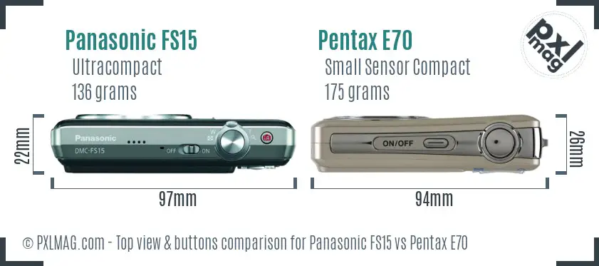 Panasonic FS15 vs Pentax E70 top view buttons comparison
