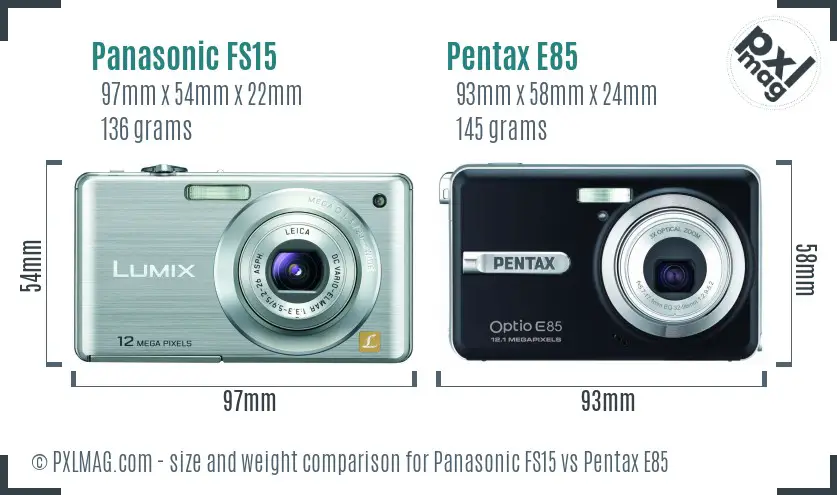 Panasonic FS15 vs Pentax E85 size comparison