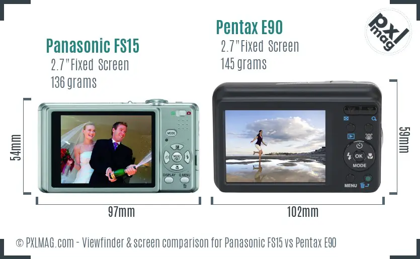 Panasonic FS15 vs Pentax E90 Screen and Viewfinder comparison