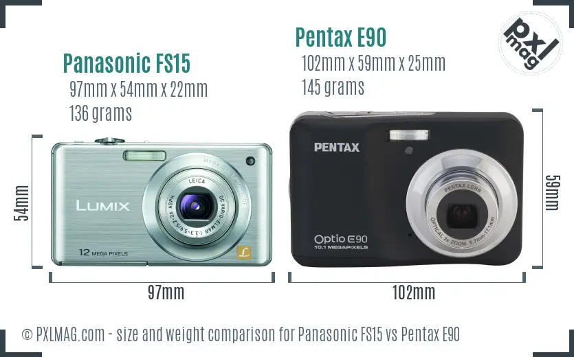 Panasonic FS15 vs Pentax E90 size comparison