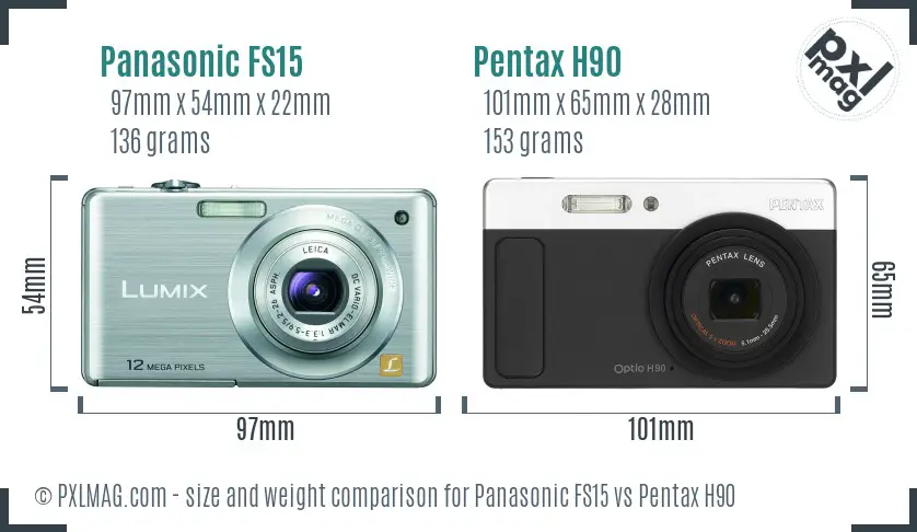 Panasonic FS15 vs Pentax H90 size comparison