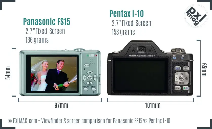 Panasonic FS15 vs Pentax I-10 Screen and Viewfinder comparison