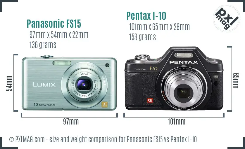 Panasonic FS15 vs Pentax I-10 size comparison