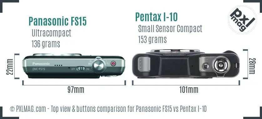 Panasonic FS15 vs Pentax I-10 top view buttons comparison