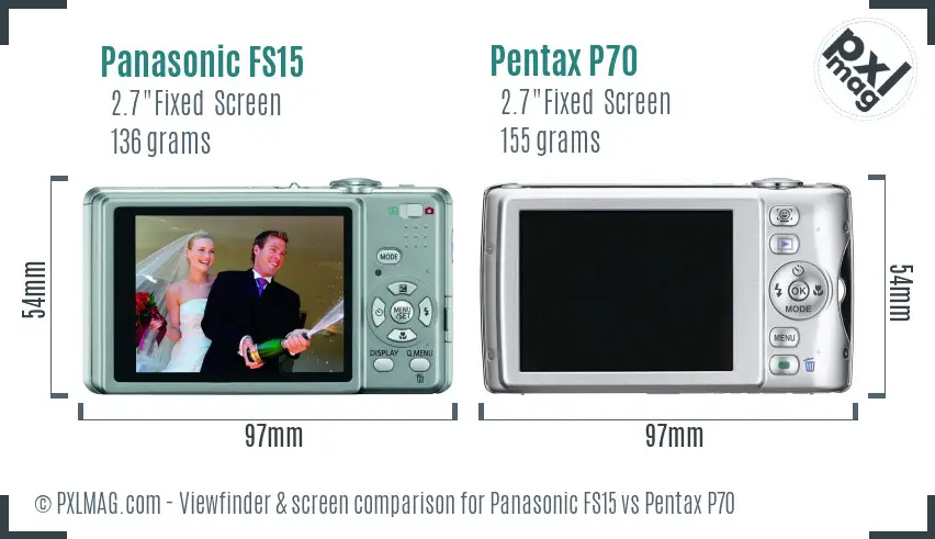 Panasonic FS15 vs Pentax P70 Screen and Viewfinder comparison