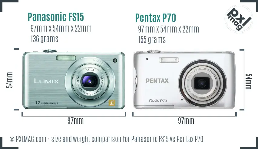 Panasonic FS15 vs Pentax P70 size comparison