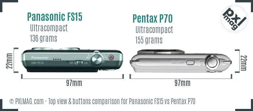 Panasonic FS15 vs Pentax P70 top view buttons comparison