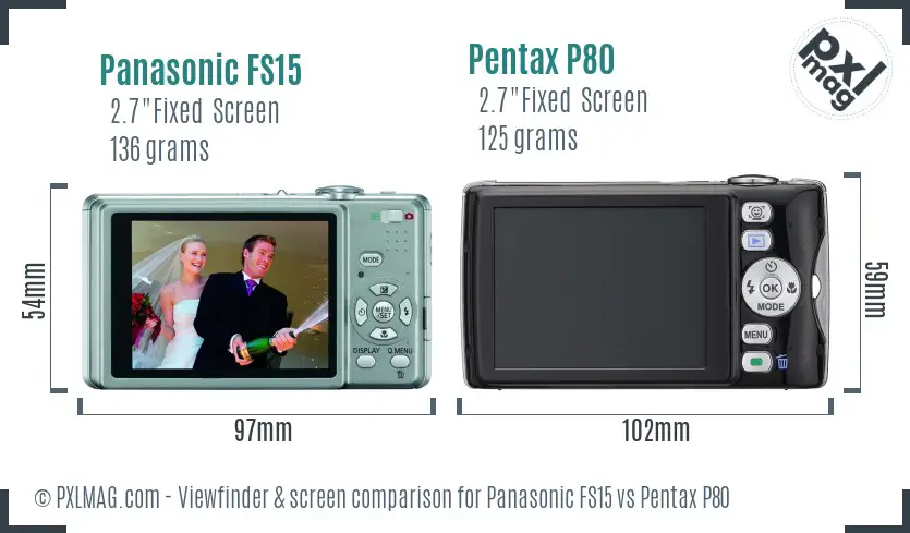 Panasonic FS15 vs Pentax P80 Screen and Viewfinder comparison