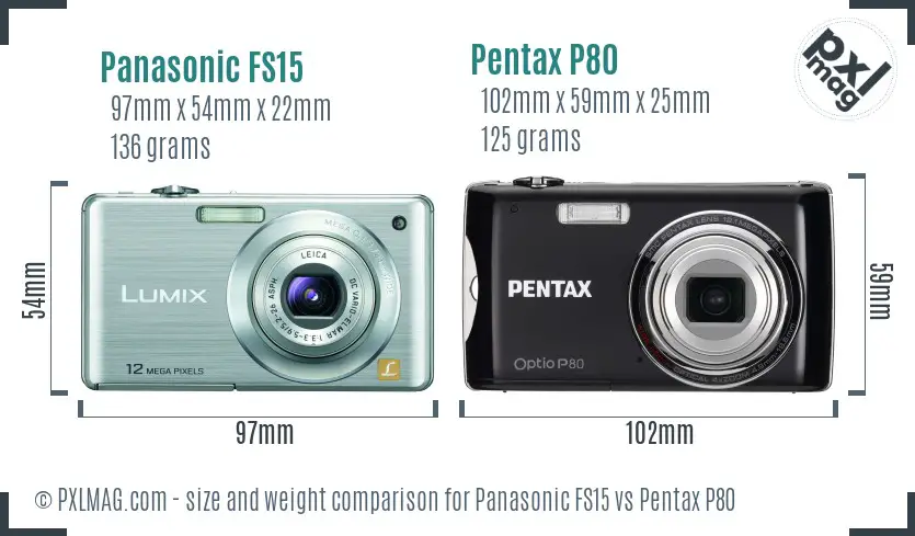 Panasonic FS15 vs Pentax P80 size comparison