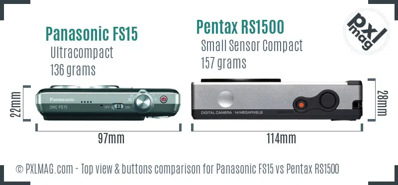 Panasonic FS15 vs Pentax RS1500 top view buttons comparison