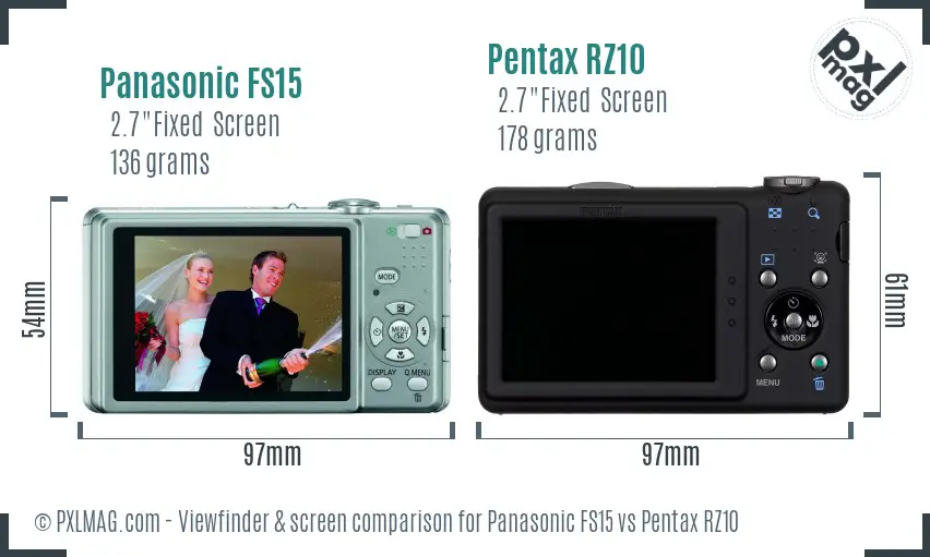 Panasonic FS15 vs Pentax RZ10 Screen and Viewfinder comparison