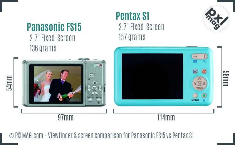 Panasonic FS15 vs Pentax S1 Screen and Viewfinder comparison