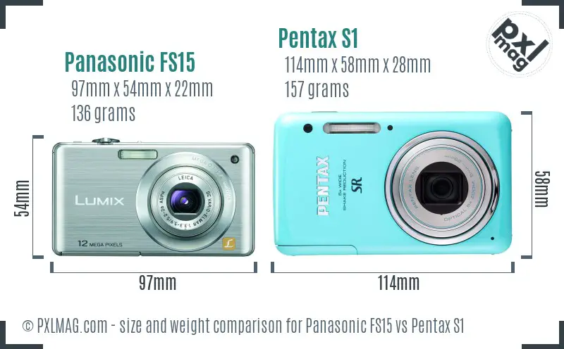 Panasonic FS15 vs Pentax S1 size comparison