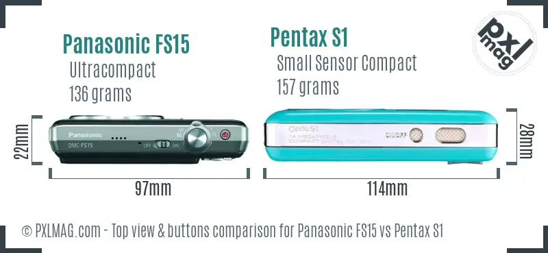 Panasonic FS15 vs Pentax S1 top view buttons comparison