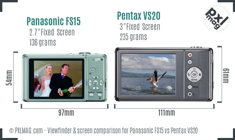 Panasonic FS15 vs Pentax VS20 Screen and Viewfinder comparison