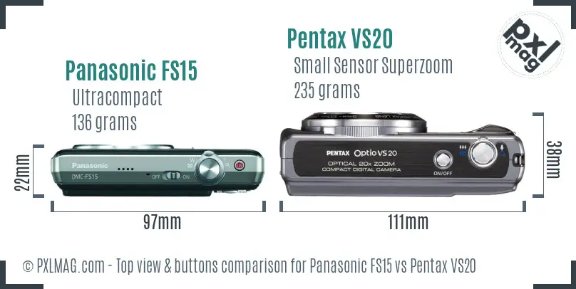 Panasonic FS15 vs Pentax VS20 top view buttons comparison