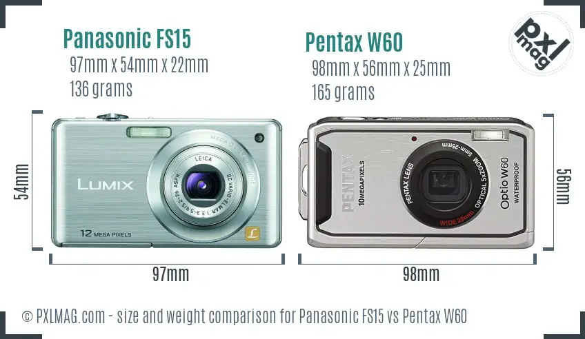 Panasonic FS15 vs Pentax W60 size comparison