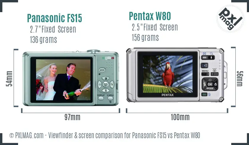 Panasonic FS15 vs Pentax W80 Screen and Viewfinder comparison