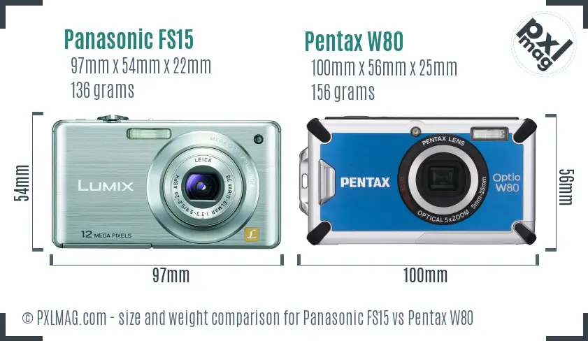 Panasonic FS15 vs Pentax W80 size comparison