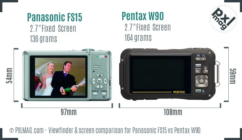 Panasonic FS15 vs Pentax W90 Screen and Viewfinder comparison