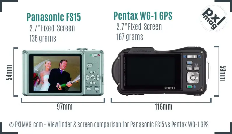 Panasonic FS15 vs Pentax WG-1 GPS Screen and Viewfinder comparison