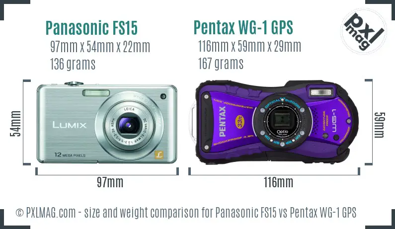 Panasonic FS15 vs Pentax WG-1 GPS size comparison