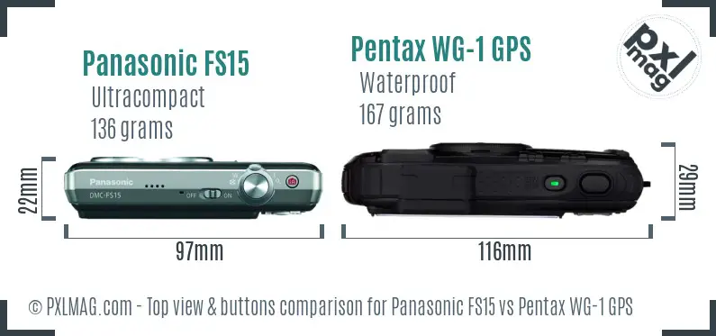 Panasonic FS15 vs Pentax WG-1 GPS top view buttons comparison