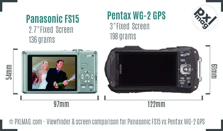 Panasonic FS15 vs Pentax WG-2 GPS Screen and Viewfinder comparison